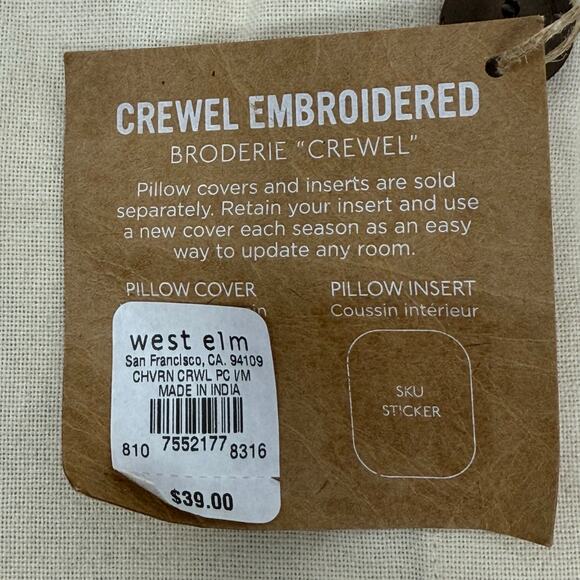 West Elm Chevron Crewel Embroidered Pillow Covers 20x20 Set of 2 Cotton - Picture 6 of 6